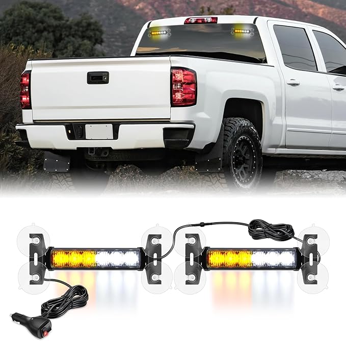 Nilight 12LED Emergency Strobe Traffic Advisor Light Bar 2 in 1 Amber White Dash Warning Safety Flashing Lights Front/Rear Windshield Construction Lights for Trucks Cars Plow Police Vehicles