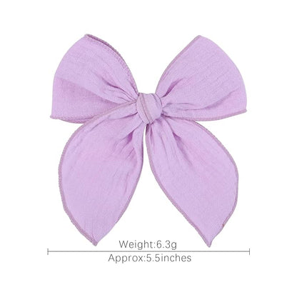 5.5 Inch Purple Fable Hair Bow: Handmade Linen Cotton Hair Clip for Girls - 1 PCS