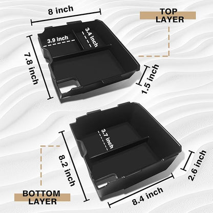 Muslogy Center Console Organizer Compatible with Ford Ranger 2024 2025 2026 & Raptor Accessories Two-Layer Storage Box Insert Tray Secondary Storage Divider Armrest Tray ABS Material Glove Box (Black)