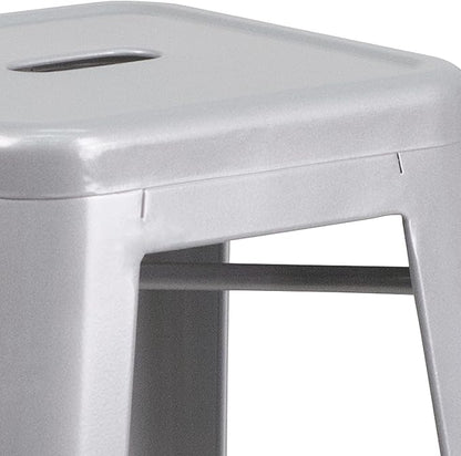Flash Furniture Commercial Grade 30" High Backless Silver Metal Indoor-Outdoor BarStool with Square Seat