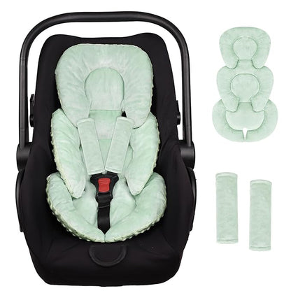 GFU Infant Car Seat Insert Head and Body Support, Reversible Newborn Insert for Carseat with Strap Pads, Soft Stroller Cushion Pillow Insert for Boys and Girls, Fits for Stroller, Swing, Green