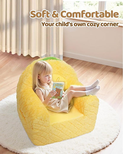 Toddler Chair, Comfy Foam Kids Couch with Soft Velvet Cover, Toddler Couch with Cute Pineapple Design for Gaming and Studying, Kids Sofa for Boys and Girls
