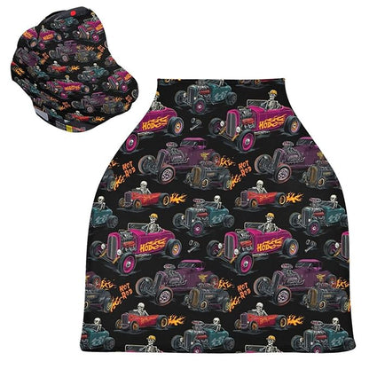 Hot Rod Baseball Racing Car Baby Car Seat Covers Checkered Flag Carseat Canopy Soft Infant Stroller Cover Nursing Breastfeeding Covers for Girls Boys Newborn Fit Summer Spring Autumn