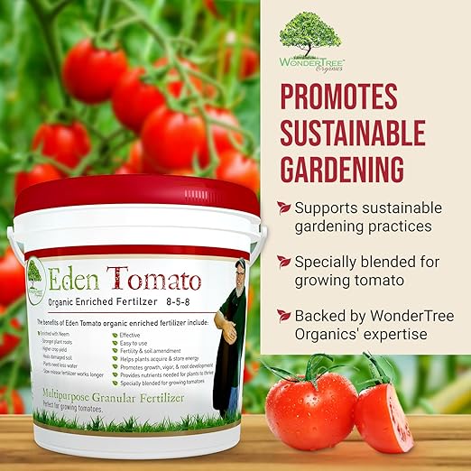 Eden Tomato Organic Enriched Fertilizer | Neem Plant Food 8-5-8 Enriched Formula | for Growing Healthy & Natural Tomatoes (5lbs)