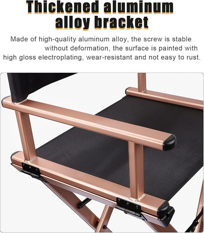 Lorvain Folable Makeup Artist Stool Chair, Protable Tall Folding Directors Chair, Aluminum Makeup Chair with Head Rest for Studio Salon Vanity, Bar Height - Gold Chair