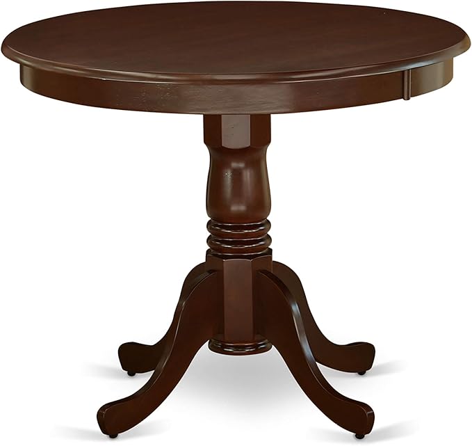 East West Furniture ANNO5-MAH-W 5 Piece Dining Set Includes a Round Dining Room Table with Pedestal and 4 Wood Seat Chairs, 36x36 Inch, Mahogany
