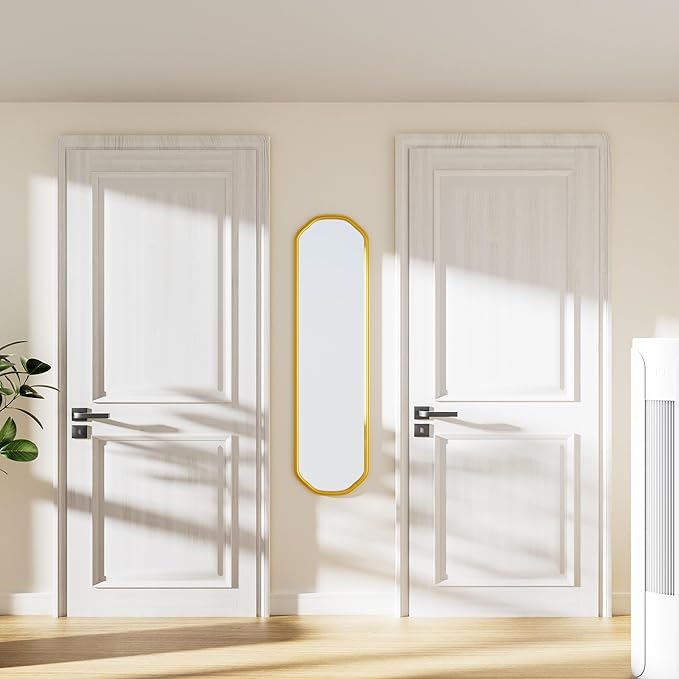 Modern Slim Wall Decor Mirror 10"x44" Gold - Skinny Wall Decor for Entryway, Bedroom, Nursery, Luxury Metal Frame with Anti-Shatter Glass