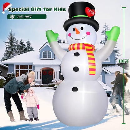 10 FT Christmas Inflatables Snowman Outdoor Yard Decorations, Giant Blow Up Snowman, Built-in Bright LED Lights, Huge Xmas Blowups Snow Man Outside Holiday Decor for Garden Patio Porch Lawn Home Party