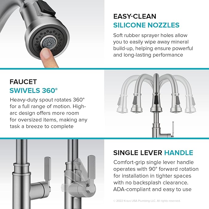 KRAUS Allyn Transitional Industrial Pull-Down Single Handle Kitchen Faucet in Spot-Free Black Stainless Steel