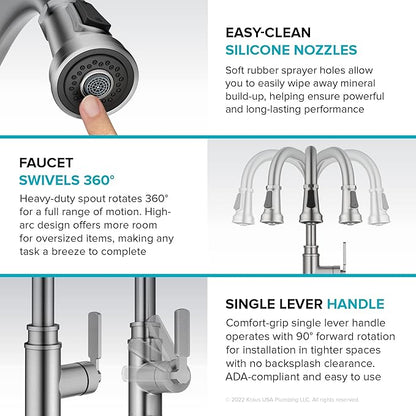 KRAUS Allyn Transitional Industrial Pull-Down Single Handle Kitchen Faucet in Spot-Free Black Stainless Steel
