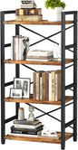 Homeiju Bookshelf, 4 Tier Small Bookcase, Organizers and Storage, Metal Small Bookcase, Rustic Book Shelf Organization and Storage for Living Room, Bedroom, and Home Office(Rustic Brown)