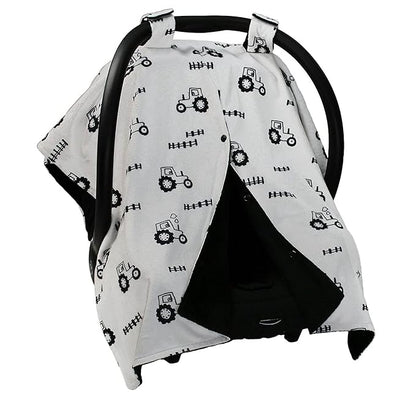 Dear Baby Gear Car Seat Cover for Boys & Girls - Baby Carseat Canopy w/Snap Opening - Infant Seat Cover - Nursing Covers - Newborn Carrier Canopy - 40x30" (Black and Gray Farm Tractors & Fence)