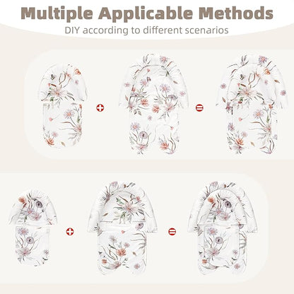 2-in-1 Infant Car Seat Insert, Upgraded Newborn Carseat Insert, Breathable & Soft Baby Car Seat Head Support with 2 Strap Covers for Girls, Perfect for Carseat, Stroller, Swing, White Flower