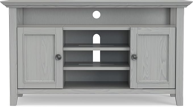 SIMPLIHOME Amherst 54-inch Wide Solid Wood TV Stand in Fog Grey, Transitional-Style Media Console for Living Room with Adjustable Shelves and Cable Management