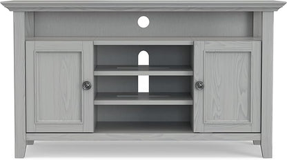 SIMPLIHOME Amherst 54-inch Wide Solid Wood TV Stand in Fog Grey, Transitional-Style Media Console for Living Room with Adjustable Shelves and Cable Management