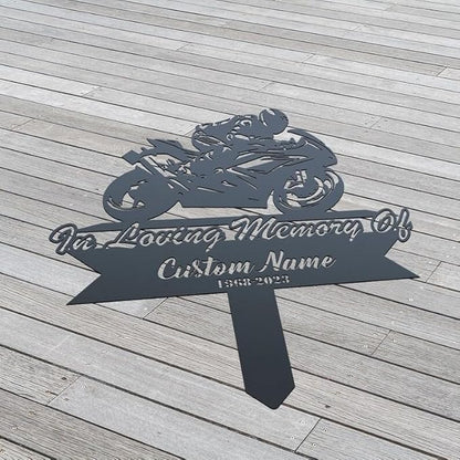 Personalized Biker Motorcycle Rider Memorial Stake – Sympathy Sign, Grave Marker, Motorcycle Loss Tribute (Sport Biker Memorial)