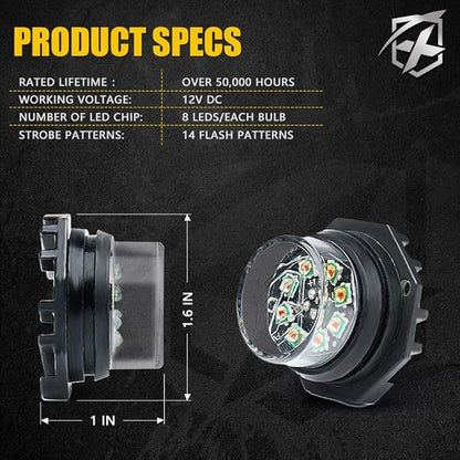 Xprite Hideaway Strobe Lights Amber LED Strobe Light Kit with 14 Flash Patterns Grill Strobe Lights for Trucks Surface Mount Headlight Taillight Emergency Warning for Work and Tow Vehicles - 1PC