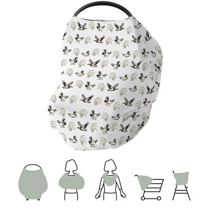 Vintage Mallard Duck Baby Car Seat Covers Green Ducks Lake Stretchy 5-in-1 Cover Adjustable Infant Carseat Cover Canopy Hunting Ducks Breathable Nursing Cover-Up
