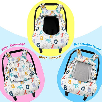 SMTTW Baby Car Seat Cover - Universal Fit, Snug, Breathable, Canopy for Boys/Girls, Ideal for All Seasons (Numbers)