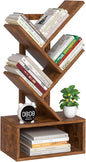 Small Tree Book Shelf,5 Tier Black Tree Bookshelf,Brown Desktop Bookcase,Modern Desk Display Storage Bookshelves,Floor Standing Organizer Bookcases for Living Room,Bedroom,Office-White-Brown