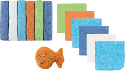 Luvable Friends Unisex Baby Cotton Rich Washcloths, Blue Solid, One Size