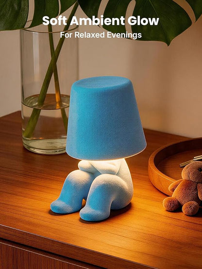 Modern Table Lamp for Youth: Rechargeable Cute Light for Kids Child Teen - Gift for Birthday Christmas Halloween Easter (Blue)