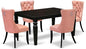 East West Furniture LGDA5-BLK-23 5 Piece Dinette Set Includes a Rectangle Dining Table with Butterfly Leaf and 4 Polyester Fabric Upholstered Chairs, 42x84 Inch, Black
