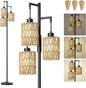 Oneach 70" Floor Lamps for Living Room, Stepless Dimmable Boho Floor Lamp with 3 Bulbs, Tall Farmhouse Industrial Corner Standing Tree Lamp for Bedroom, Office, Study Room, Rattan with Linen Shade