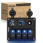 Nilight - 90117G 4 Gang Rocker Switch Panel Waterproof Pre-Wired Aluminum Switch Panel with Dual USB Cigarette Lighter Socket Voltmeter12V-24V DC ON Off Switch Panel for Cars Rvs Trucks, Blue