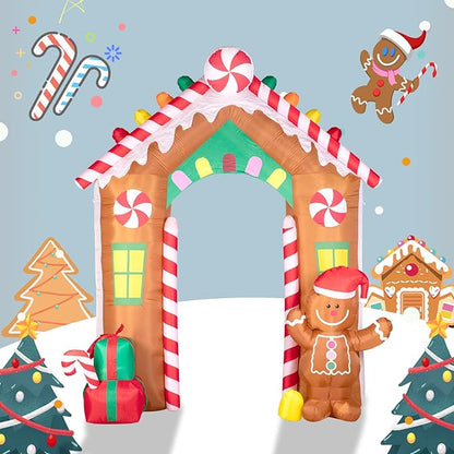 Hioasis 10 FT Christmas Inflatable Decorations - Archway with Gingerbread Man and Gift Box X-mas Outdoor Inflatables with LED Lights Built-in Perfect for Christmas Party&Holiday&Yard&Garden