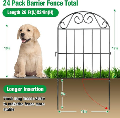 ADAVIN 24 Panels Collapsible Garden Fence Animal Barrier,26 Ft(L) x 24 in(H) Black Rustproof Metal Wire Panel Border for Dogs Rabbits, Flower Edging for Landscape Patio Yard Outdoor Decor, Arched