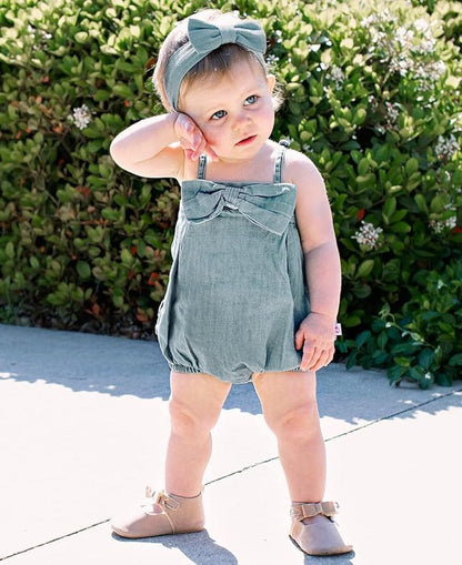 RuffleButts® Baby/Toddler Girls Light Wash Denim Headband - 0-24m