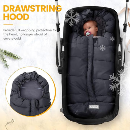 Orzbow Universal Footmuff for Stroller, Winter Warm Baby Stroller Bunting Bag, Waterproof Windproof Warm Polar Fleece Lined for Toddler Stroller Sleeping Bag, Black