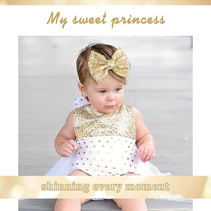 5 inch Glitter Sequin Gold Hair Bows and Clips for Baby Toddler Girls - Big Hair Accessories