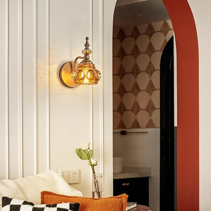 Vintage Wall Sconces with Amber Rose Glass Lampshade Bathroom Sconces Modern Wall Lighting Fixture for Bedside Bedroom Doorway