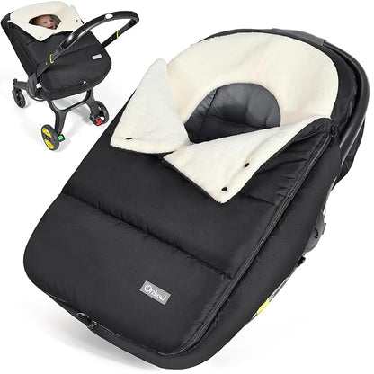 Orzbow Winter Car Seat Cover Baby | Infant Car Seat Cover | Waterproof Carseat Canopy for Boys Girls with Adjustable Collar, Warm and Cozy Fleece Carseat Blanket for Winter Baby Essentials, Black