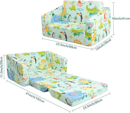 Foldable Kids Sofas Couch 2 in 1 Children Convertible Sofa to Lounger Flip Open Toddlers Sofa Bed