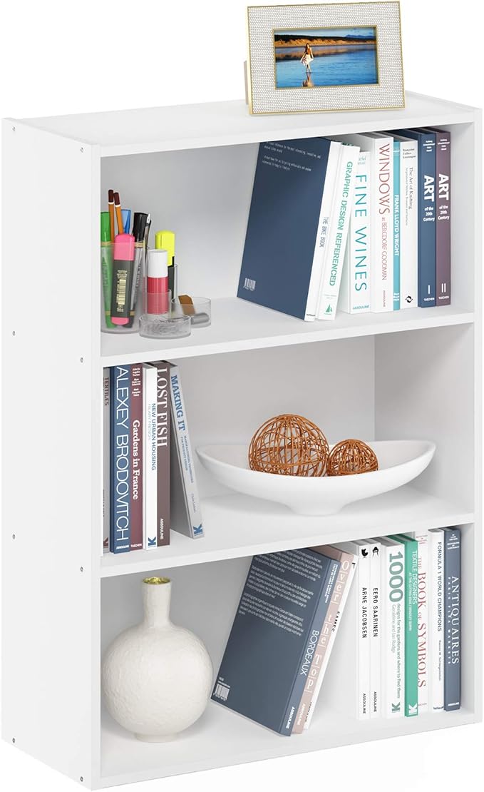 Furinno Pasir 3-Tier Open Shelf Bookcase, Plain White