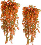 2pcs Artificial Hanging Fall Plants Fake Hanging Plant Faux Eucalyptus Leaf Greenery Vine Outdoor UV Resistant Plastic Plants (2, Fall Orange)