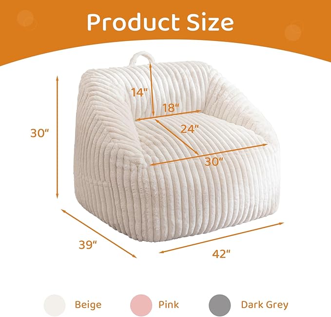 BYBYME Giant Bean Bag Chair for Adults and Kids, Large Comfy Cozy Beanbag, Floor Sofa for Teens, Living Room, Gaming, Reading, Beige