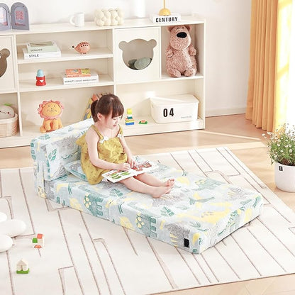 Folding Sofa Bed Floor Mattress for Kids With Pillow, Toddler Glow Washable Nap Mat for Sleeping, Child Fold Up Futon Chair Bed With Storage Bag for Girls Boys