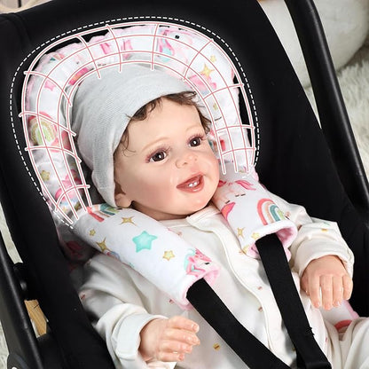Pea Pod Infant Car Seat Insert with Strap Covers, All in One Reversible Baby Car Seat Head Support for Newborn, 3D Soft Minky Carseat Cushion for Preemie to Infant, Stroller, Swing, Bouncer, Unicorn