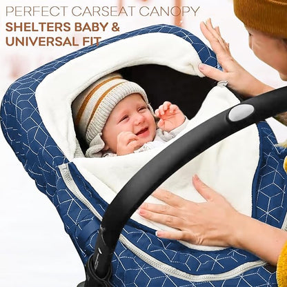 Yoofoss Baby Car Seat Cover - Winter Carseat Canopy Protects Baby from Cold Wind, Super Warm Plush Fleece Carrier Cover for Infant Boys & Girls (Blue)