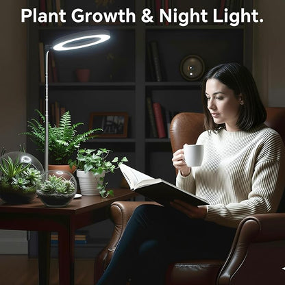 Desktop Grow Light, Height Adjustable Grow Lights for Indoor Plants Full Spectrum, 3 Lighting Mode, Halo Grow Light with Timer, Plant Lights for Indoor Growing (White)