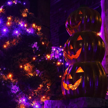 kemooie 500 LED Halloween Lights, 164FT 8 Lighting Modes Plug in Waterproof Fairy Lights for Outdoor Tree Party Garden Balcony Halloween Decorations (Purple and Orange)