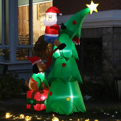 Hioasis 7 FT Christmas Inflatable Decorations - Outdoor Inflatables with Santa Claus Christmas Tree and Dog- Party Decoration for Indoor&Outdoor Courtyards Suitable for Christmas/Party/Yard