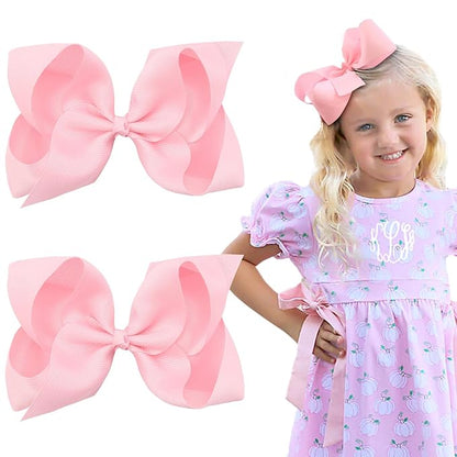 Oaoleer 2PCS 6inch Hair Bows Clips, Pink Layered Grosgrain Ribbon Bows Hair Alligator Clips Hair Barrettes for Baby Girls Infants Toddlers Kids Teens Children