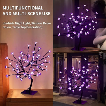 2 PK Cherry Blossom Tree Lights,Artificial Bonsai Tree with 48 Warm White Led Lights, 16.2 Inch Prelit Cherry Blossom Lamp for Christmas Party Wedding Gift Home Tabletop Decoration