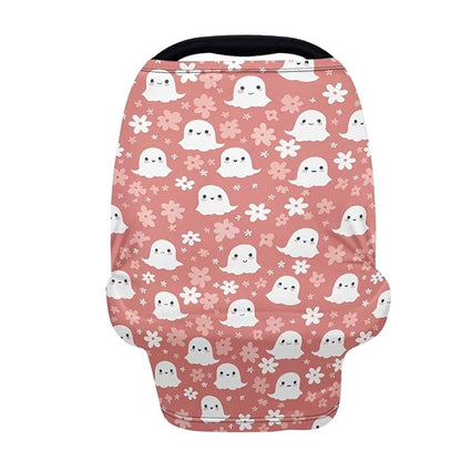 Biyejit Halloween Cute Ghost Baby Boy Girl 5-in-1 Car Seat Cover, Multi-use Privacy Nursing Breastfeeding Cover, Carseat Canopy Carrier Newborn Infant Gift