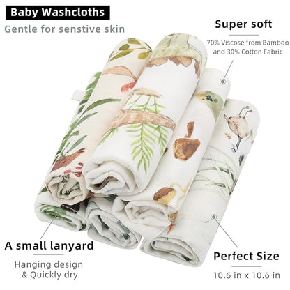 LifeTree 6 Pack Baby Muslin Washcloths for Unisex, 70% Viscose from Bamboo and 30% Cotton Wash Cloth Set for Baby Face Body, Soft for Newborn Infants Kids Girls and Boys